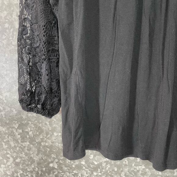 Kim & Cami Women's Black Lace Yoke Boho Goth Blouse - Size Small - Long Sleeves - Picture 3 of 6